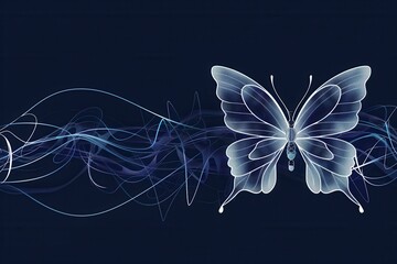 Futuristic Digital Butterfly with Abstract Blue Wave Background for Technology and Design Concepts