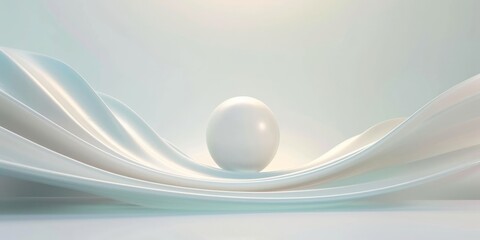 Serene Abstract Landscape with Pristine White Sphere and Undulating Waves