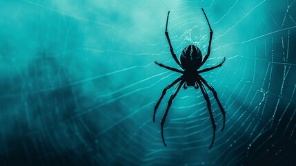 Spider web with spider, dark corner, flat design illustration