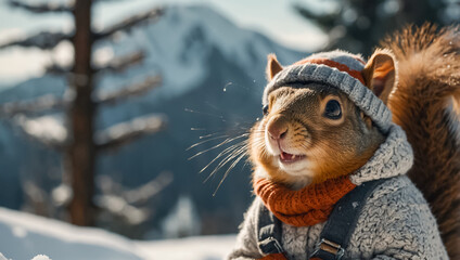 Obraz premium Cute cartoon squirrel in winter adventure