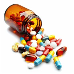 Sore throat remedy, white background, pills. 