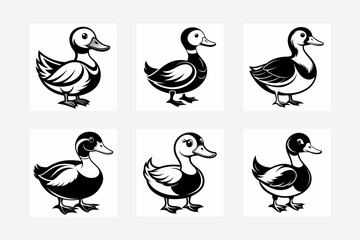 Duck Silhouette Vector Illustration Isolated on White Background