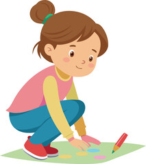 Cute Little Girl Drawing With Crayons on Paper