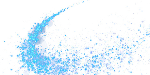 Magic shining blue dust. Christmas background. Powder dust light PNG. Fine, shiny dust bokeh particles fall off slightly. Fantastic shimmer effect. PNG.
