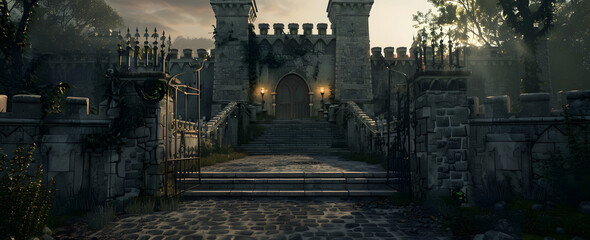 Entrance to the kingdom, or gated city. Medieval gate or checkpoint design