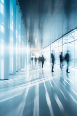 Fototapeta premium Motion blur Business employees walking in modern business office corridor