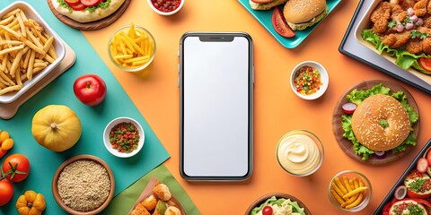 Smartphone mocap for food delivery ad. with bright background and fast food environment