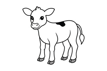 Baby cow silhouette white background free vector line art illustration 