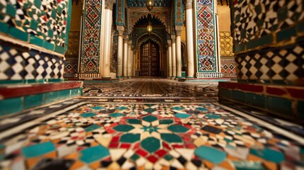Obraz premium A vibrant Moroccan-style backdrop with intricate geometric patterns and rich colors