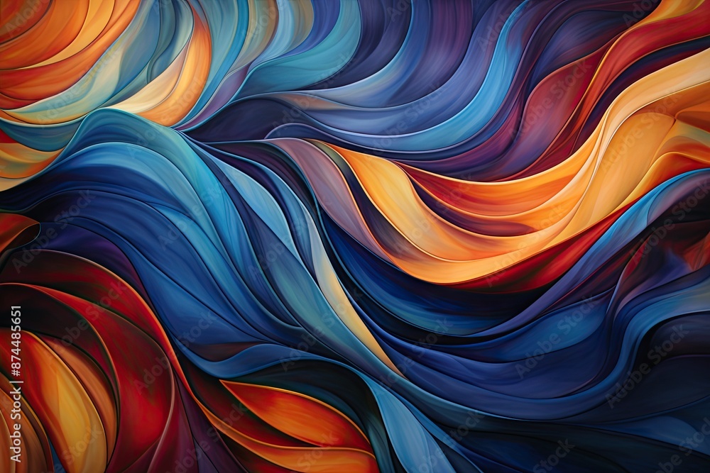 Poster abstract painting: vibrant waves of color intertwine, creating a mesmerizing display of movement and