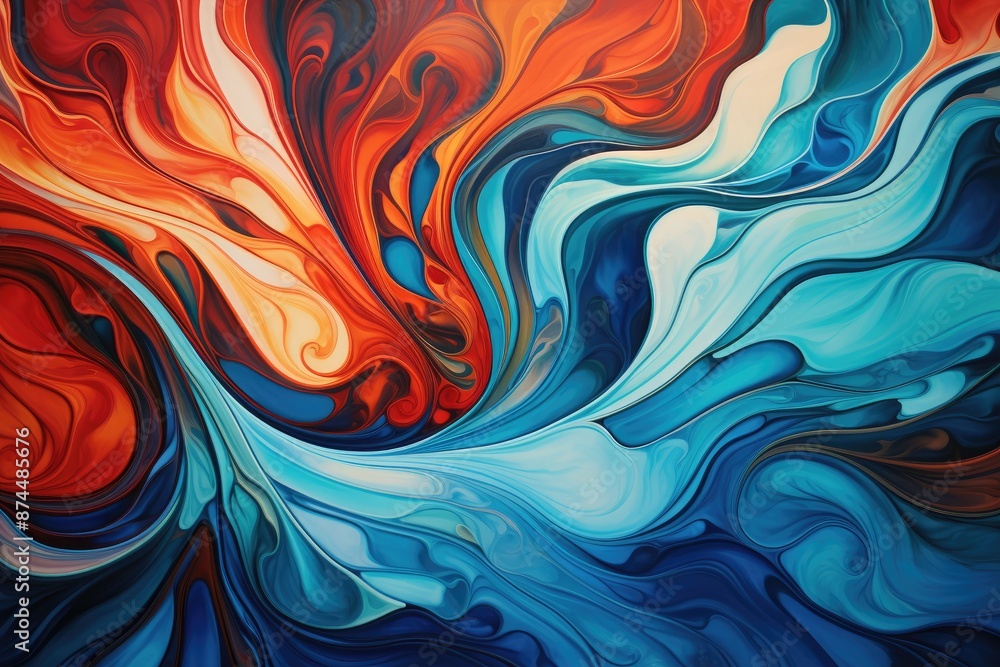 Poster abstract painting: vibrant waves of color intertwine, creating a mesmerizing display of movement and