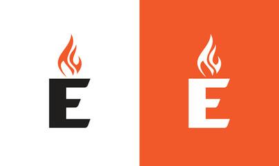 E letter with candle unique business modern logo template, letter e fire logo