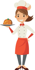 Smiling Chef Holding a Dish of Prepared Food Illustration
