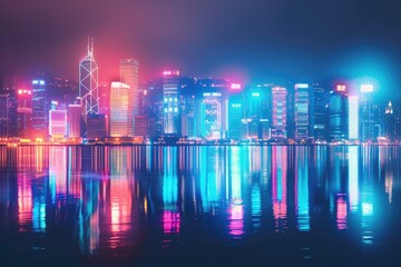 Neon Light Corridor Futuristic Room with Vibrant Lighting on black background 