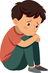 Obraz premium Sad And Lonely Boy Sitting On Floor Illustration