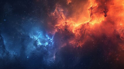 Stunning Cosmic Nebula. Blue and Orange Interstellar Cloud in Outer Space