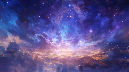 Majestic Cosmic Sky at Sunset with Stunning Clouds and Brilliant Stars