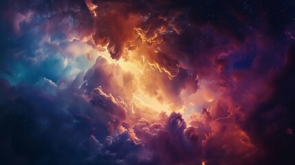 Fototapeta premium Dramatic Colorful Cloudscape with Sunset and Starry Sky in Background