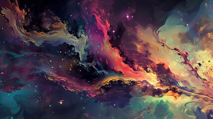 Colorful Abstract Galaxy Art. Stunning Digital Painting of Interstellar Patterns and Light