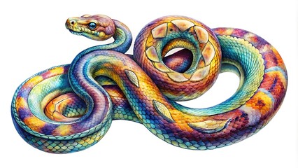 Fototapeta premium Vibrant python coils showcasing mesmerizing scales arranged in intricate, swirling patterns, highlighting iridescent colors and textures in a stunning, abstract display of natural beauty.