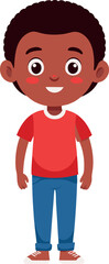 Fototapeta premium Smiling Cartoon Boy Standing In Red Shirt And Jeans