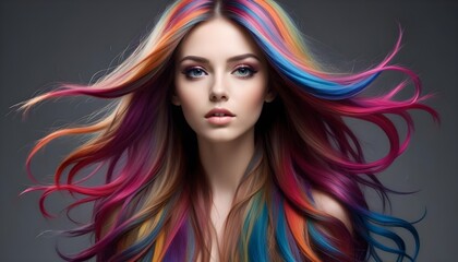 Obraz premium Creative colorful long hair style, creative mind and matellic colours explosion