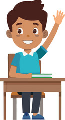 Happy Student Raising Hand in Classroom Illustration