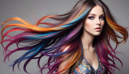 Obraz premium Creative colorful long hair style, creative mind and matellic colours explosion