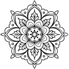 Fototapeta premium Stylized mandala with floral patterns and henna elements on a white isolated background