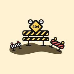 Obraz premium Road warning sign vector. 404 error icon. Error sign in construction style. An icon for an error on a website page, or development. Prohibitory construction fence icon. Danger barrier vector.