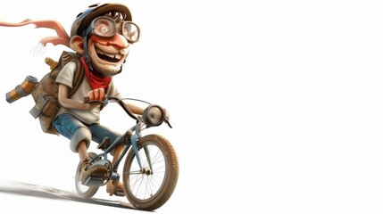 Fototapeta premium Character air cycling with a cheerful expression, white background, positive fitness