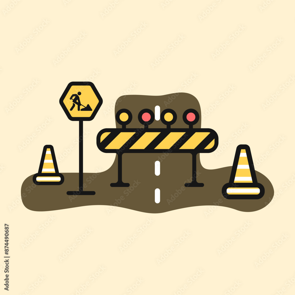 Aufkleber construction works icon. road warning sign vector. icon for error on a website page. set of construc