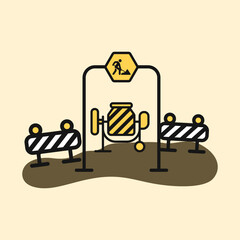 Construction works icon. Road warning sign vector. icon for error on a website page. Set of construction equipment and protection.Prohibitory construction fence icon. Danger barrier vector.