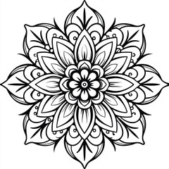 Stylized mandala with floral patterns and henna elements on a white isolated background