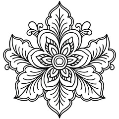 Fototapeta premium Stylized mandala with floral patterns and henna elements on a white isolated background