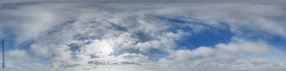 Wall mural blue sky with haze in 360 hdri panorama in equirectangular format with zenith and clouds and sun for