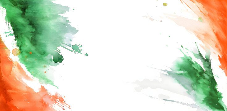 Independence day celebration. Background with paint strokes with colors of Indian flag. Indian flag abstract frame with copy space. Independence Day India.