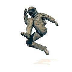 astronaut is jumping in action on white background