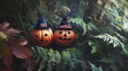 Halloween Background with Pumpkins. Halloween-themed background with glowing jack-o'-lanterns