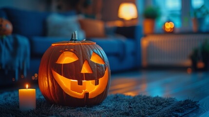 Halloween Background with Pumpkins. Halloween-themed background with glowing jack-o'-lanterns