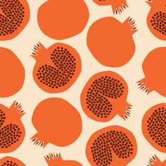 Abstract red pomegranate hand drawn vector illustration. Colorful fruit seamless pattern for fabric or wallpaper.