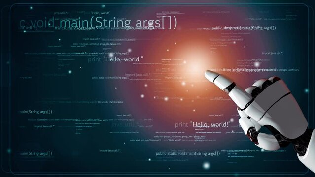 MLP Futuristic robot artificial intelligence revolutionary AI technology development and machine learning concept. Global robotic bionic science research for future of human life. 3D rendering graphic