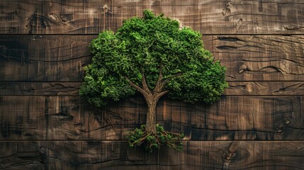 Creative Moss Tree on Wooden Background Symbolizing Nature and Preservation