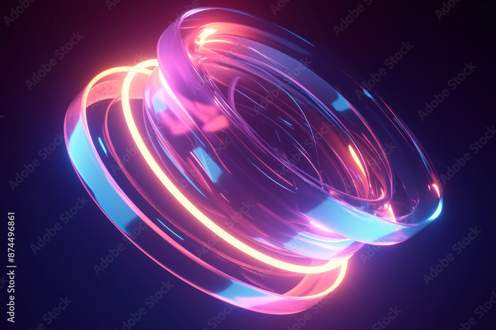 Aufkleber multilayered light rings with color transitions on a black background creating a futuristic effect, 