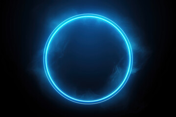 Obraz premium Blue neon ring on dark background