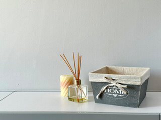 home comfort, basket for accessories in a modern interior