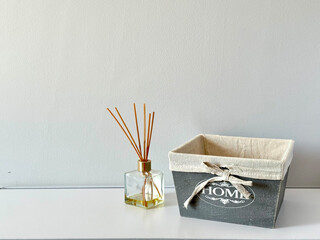 home comfort, basket for accessories in a modern interior