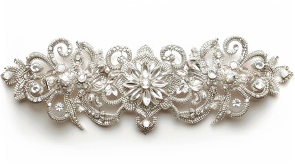 Bridal sash with intricate beadwork and crystals, isolated on a white background, highlighting the craftsmanship