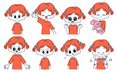 子ども・女の子のいろいろな表情イラストセット