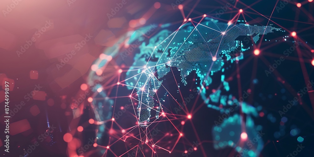 Aufkleber world map point and line composition concept of global business, digital connection technology
